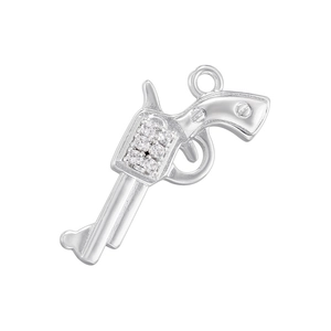 Detailed view of a silver pistol pendant featuring sparkling crystal embellishments