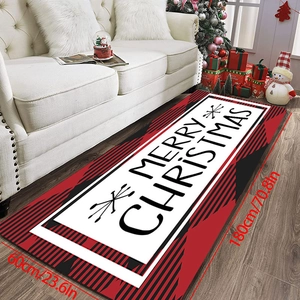 Détail du tapis de Noël Merry Christmas à carreaux rouges et noirs de 60x180cm en décor