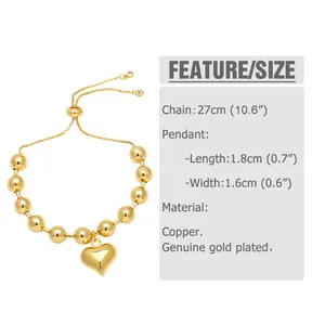 Size chart showing 27cm gold bead chain and 1.8cm heart pendant dimensions for women