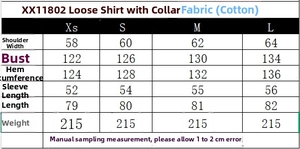 Guide des tailles détaillé pour chemise rayée oversize en popeline avec cravate, mesures CM