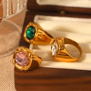 Anelli in acciaio inossidabile placcato oro 18K con cristalli rosa verdi e trasparenti