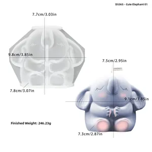 Detailed view of elephant silicone mold with finished candle showing exact size and weight