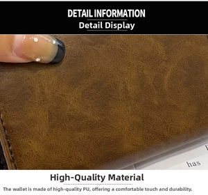 Macro shot of dark brown premium PU leather texture on minimalist card holder wallet