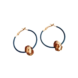 Minimalist 18K gold plated twisted circular earrings in stylish blue and gold finish