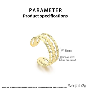 Détails de la bague multicouche en acier doré 8mm indiquant un poids de 2g