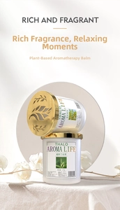 Detail of 190g car balm in frosted jar with gold leaf-patterned metal lid