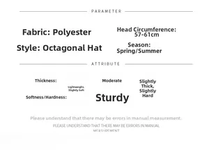 Size and material details for polyester octagonal beret with 57-61cm circumference