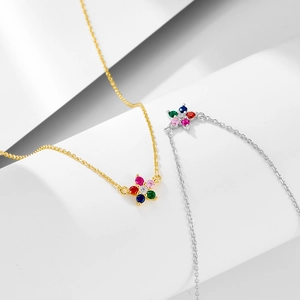 Elegant S925 sterling silver necklace and bracelet set with colorful zircon flowers