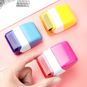 Privacy protection roller stamp in blue yellow and pink for hiding sensitive shipping data