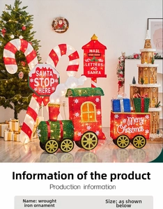 Luminous Christmas train, mailbox and candy cane iron ornaments with warm LED lights