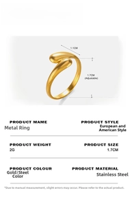 Detailed view of adjustable teardrop ring with 1.7cm diameter size and material specs