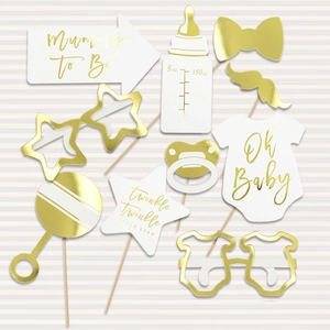 Lot de 10 accessoires photo en papier doré et blanc pour décoration de baby shower