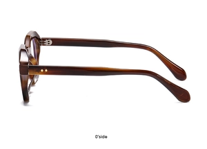 Side view of tortoise shell polygon sunglasses showing metal hinges and rivet details