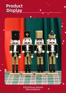 Set of four 30cm black and gold wooden nutcracker soldiers for Christmas decor