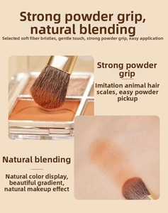Macro detail of the portable eyeshadow brush head applying pigments on skin surface