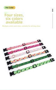 Detail view of 7 assorted holiday pattern dog collars with buckles and D-rings