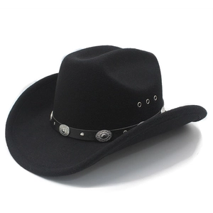 Chapeau De Cowboy Western Feutre Coton Polyester Bord Large Bande Cuir Clous Métal Style Rétro Ethnique Homme Femme