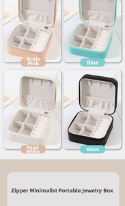 Detail of zip jewelry box showing ring slots, earring hooks and multiple color options