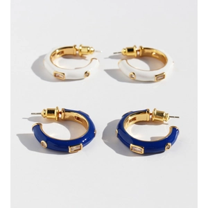 Hand Painted C-Shaped Brass Enamel Hoop Earrings With 925 Sterling Silver Post Inlaid Zirconia Niche Jewelry For Women Gift