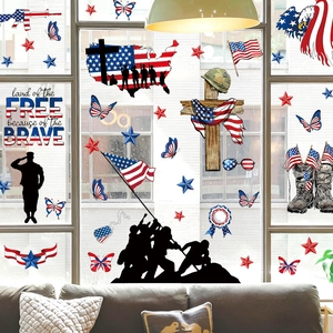 Independence Day Window Clings Static Stickers PVC American Flag Eagle Soldier Silhouettes Patriotic Memorial Day Decor Glass Door Reusable