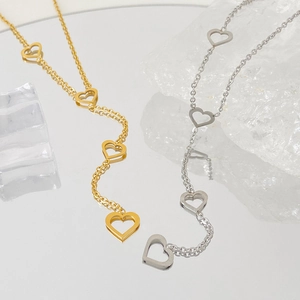 Minimalist stainless steel Y-shaped necklaces with heart pendants in gold and silver