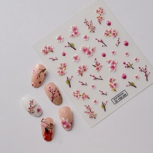 Detaillierte 5D geprägte Pflaumenblüten-Nagelaufkleber für elegante chinesische Kunst