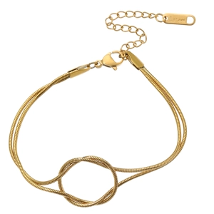 Golden double-layer snake chain bracelet with a central knot design and lobster clasp