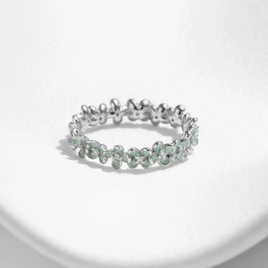 Elegant S925 silver ring featuring light green clover flowers with sparkling zircons