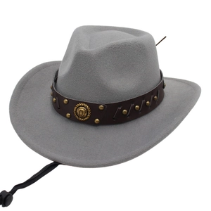 Classic grey felt western cowboy hat with studded leather band and horseshoe emblem