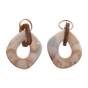 Chic geometric resin drop earrings with marble pattern and gold metal ring hoops