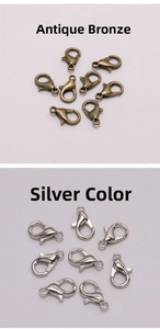 Detail of alloy lobster clasps in antique bronze and rhodium plating for jewelry DIY