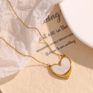 Minimalist 18K gold plated stainless steel heart necklace with white shell inlay