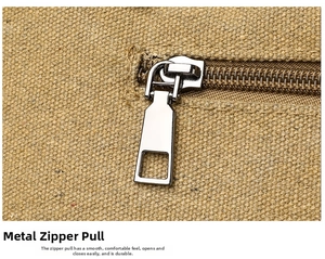 Close-up of smooth metal zipper and durable canvas texture on this stylish tote bag