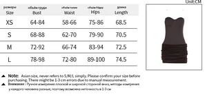 Detailed size chart for slim fit sexy strapless dress with XS to L measurements in CM
