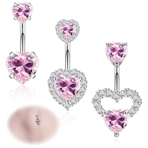 Stainless Steel Heart Navel Ring Pink Cubic Zirconia Body Piercing Jewelry For Women Fashion Belly Piercing Accessory
