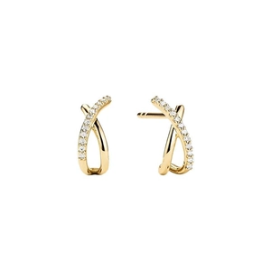 Elegant gold S925 sterling silver crisscross stud earrings with sparkling pavé cubic zirconia