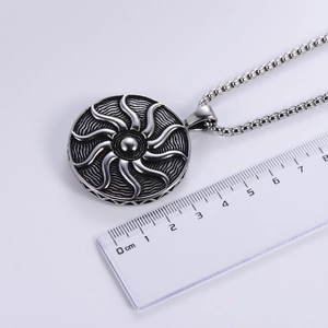 Retro hip hop sun god pendant necklace in stainless steel with measurement scale