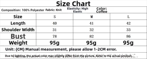 Tabella taglie per completo top in maglia a righe e pantaloni con misure in CM