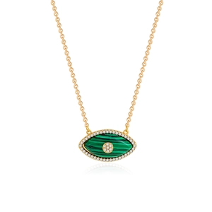 18K gold plated evil eye necklace with malachite stone and sparkling zircons
