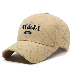 Vintage checkered khaki baseball cap with NY&JA 1987 embroidery and plaid cotton fabric