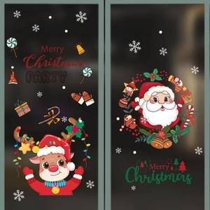 Christmas window stickers set featuring Santa Claus, reindeer, and snowflakes decorations