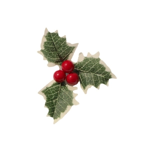 DIY Christmas holly leaves with red berries pick decoration for tree and wreath
