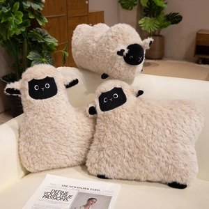 Peluche Mouton Oreiller Animal Dessin Animé Doux Coussin Rembourré En Laine D'agneau Décoration Maison Pour Enfants