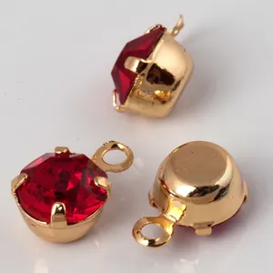 DIY jewelry parts featuring red zircon stones with gold plated four-claw mounts