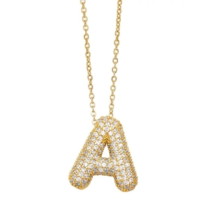 Golden balloon style letter A pendant necklace with sparkling pavé crystals for women
