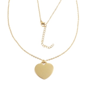 Polished gold heart pendant necklace in stainless steel with adjustable chain