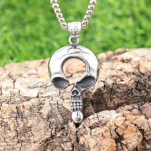 Collier pendentif tête de mort point d'interrogation rétro en acier inoxydable poli