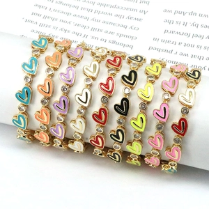 Enamel Heart Bracelet Gold Plated Copper With Colorful Cubic Zirconia Bohemian Fashion Adjustable Chain For Women