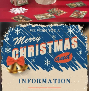 Detail view of retro Christmas stickers featuring gold bells, snowflakes and red ribbons