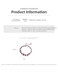 Detailed close-up of pink square zircon chain bracelet with measurements and weight info